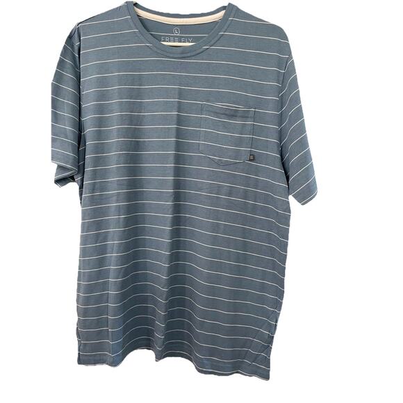 New Free Fly Bamboo Channel Short Sleeve Pocket Tee Blue White Stripe Size Large - Picture 1 of 3